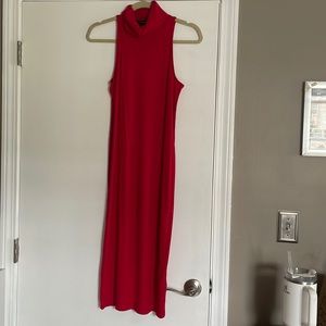 Banana Republic Red Sleeveless Turtleneck Midi Dress